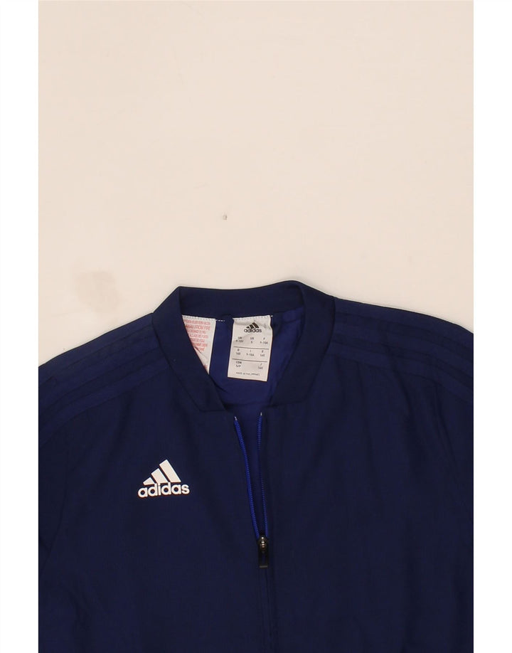 ADIDAS Boys Climalite Tracksuit Top Jacket 9-10 Years Navy Blue Vintage Adidas and Second-Hand Adidas from Messina Hembry 