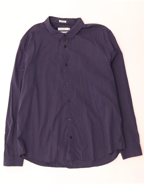 Camicia da uomo Calvin Klein 2XL cotone gessato blu navy