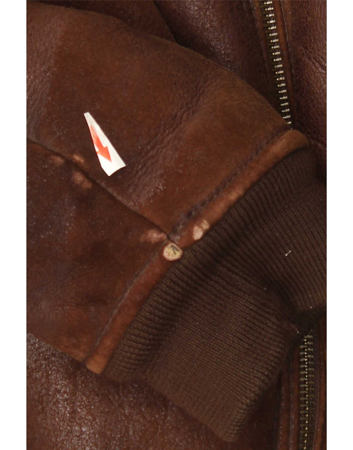 Giubbotto bomber in shearling da uomo vintage UK 42 XL Marrone
