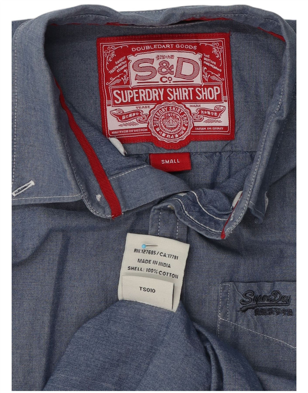 Camicia da uomo Superdry Small in cotone blu