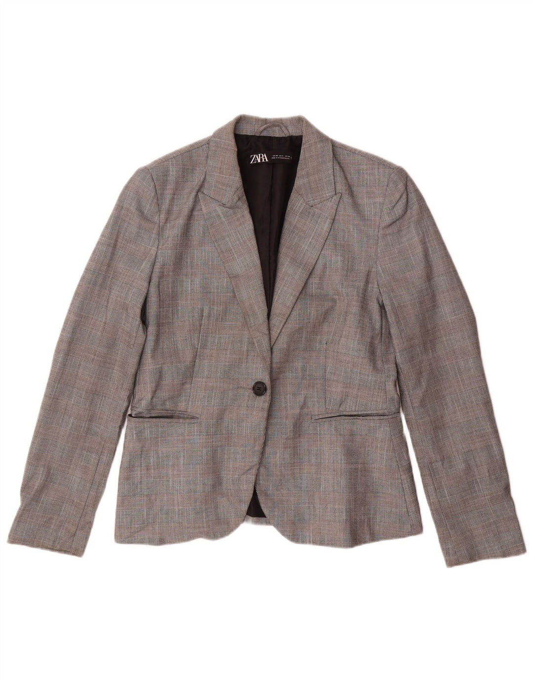 Giacca blazer a 1 bottone da donna Zara EU 40 Poliestere a quadri grigio medio