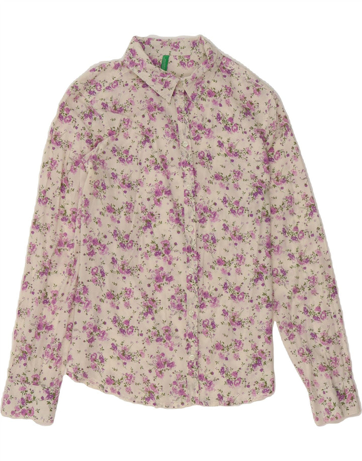 BENETTON Womens Shirt UK 12 Medium Off White Floral Vintage Benetton and Second-Hand Benetton from Messina Hembry 