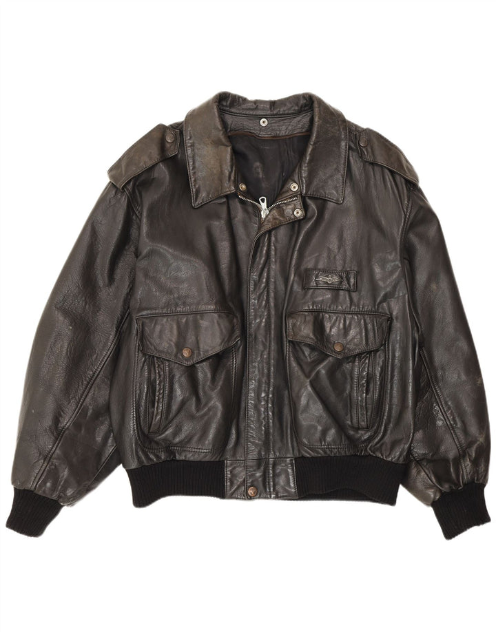 Giacca da aviatore da volo in pelle militare vintage da uomo UK 38 media nera