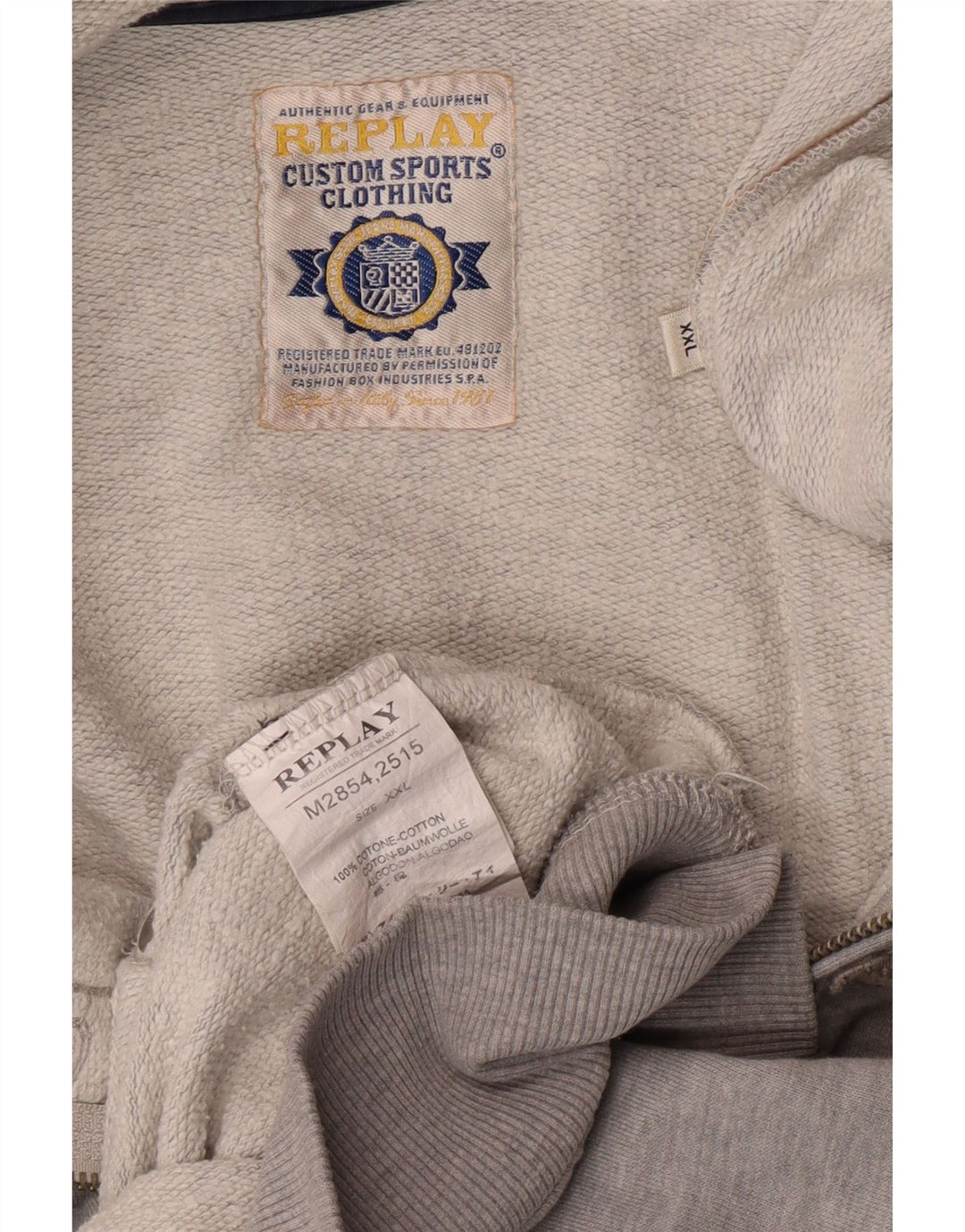 Maglione con cappuccio e zip grafica da uomo Replay 2XL in cotone grigio
