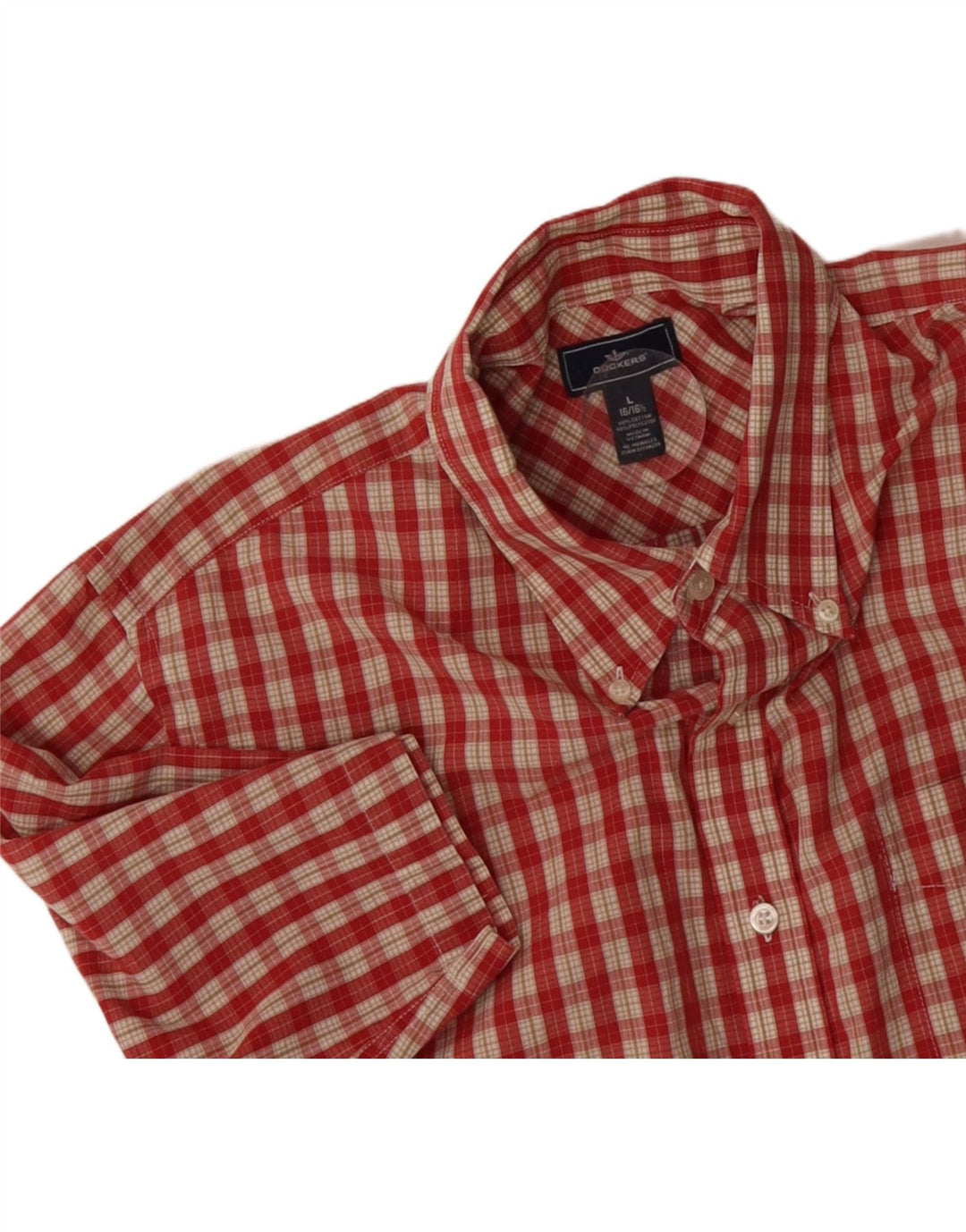 DOCKERS Mens Short Sleeve Shirt Size 16 1/2 Large Red Check Cotton Vintage Dockers and Second-Hand Dockers from Messina Hembry 
