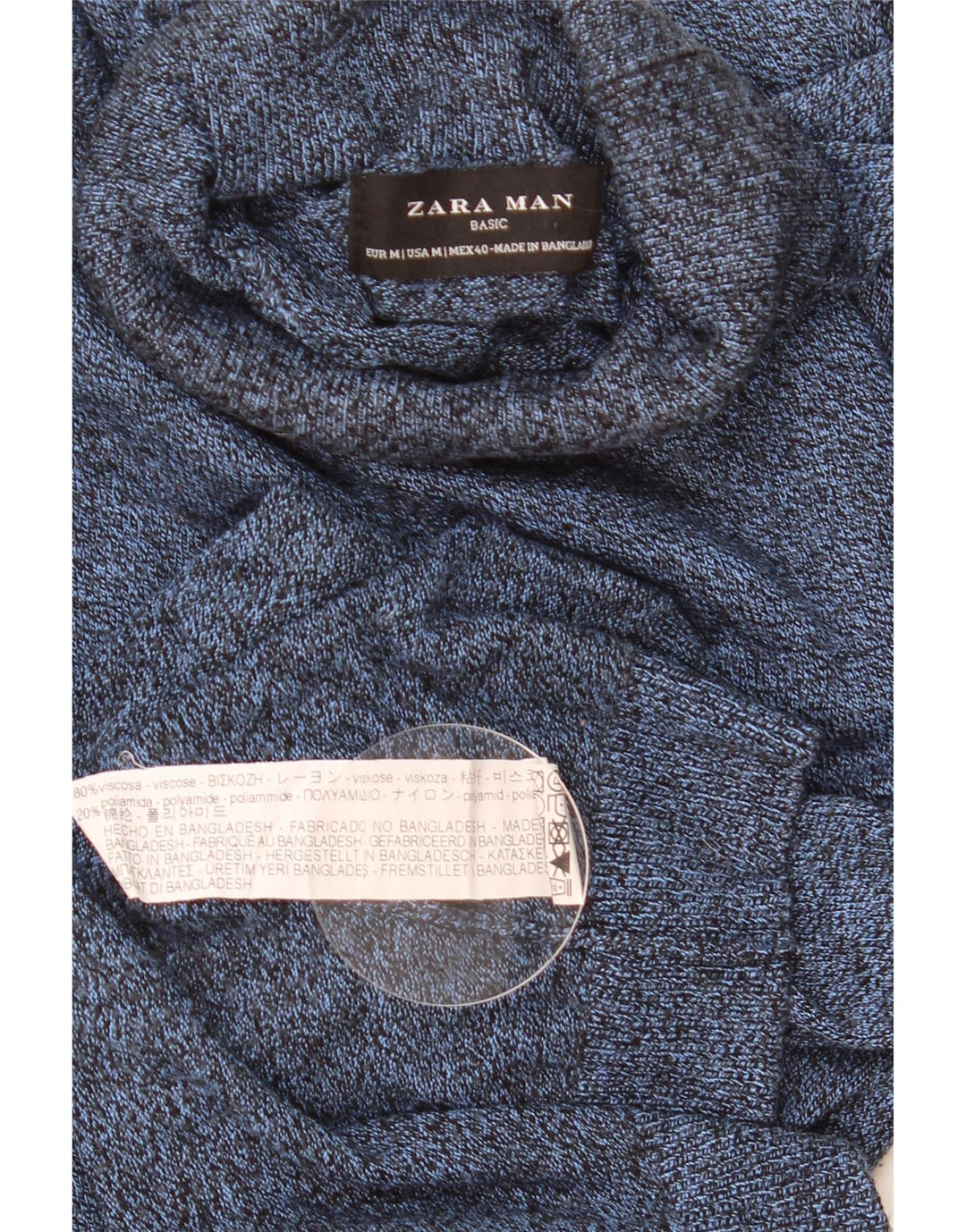 Maglione maglione collo alto da uomo Zara in viscosa screziata blu medio