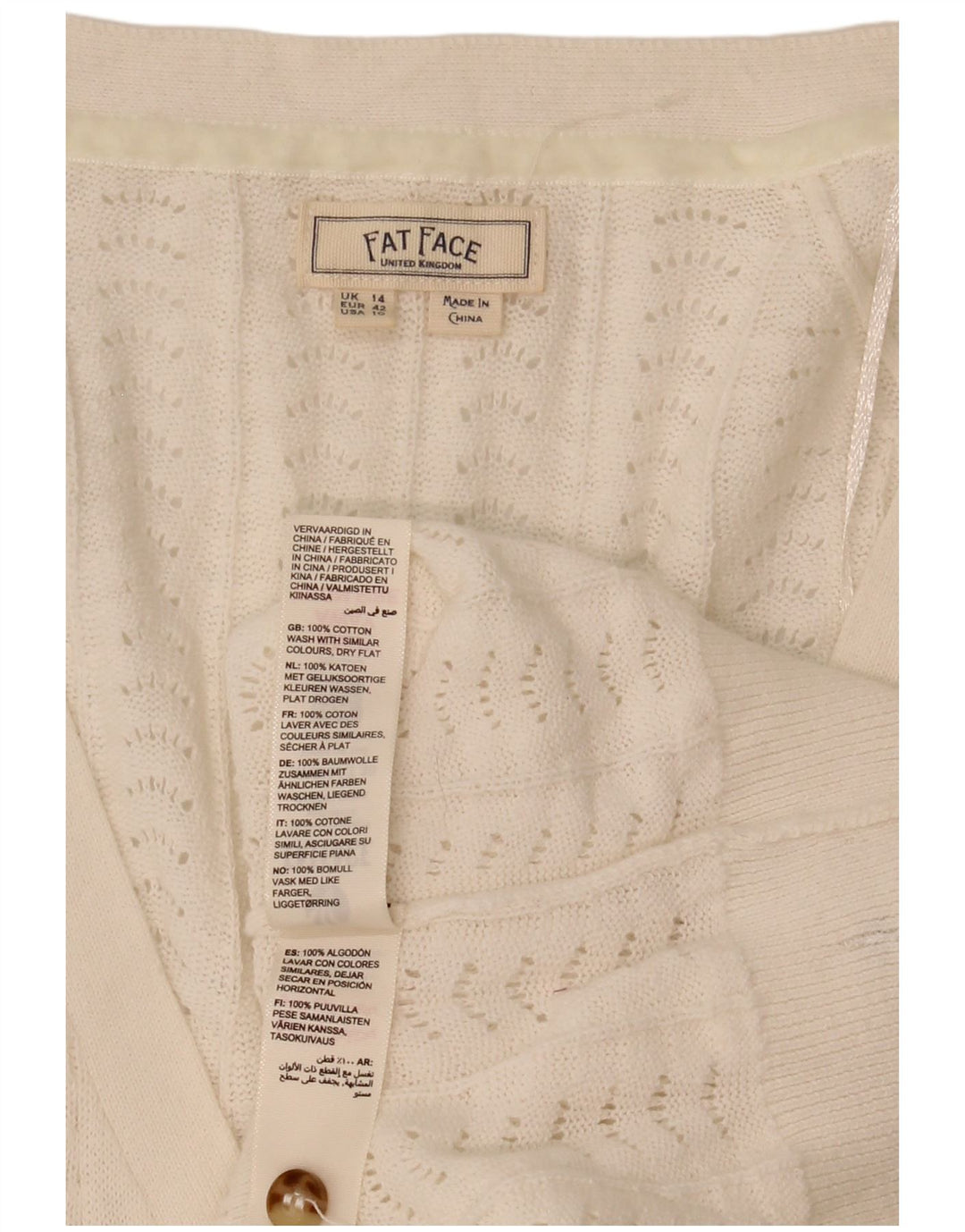 Maglione cardigan da donna Fat Face UK 14 grande cotone bianco