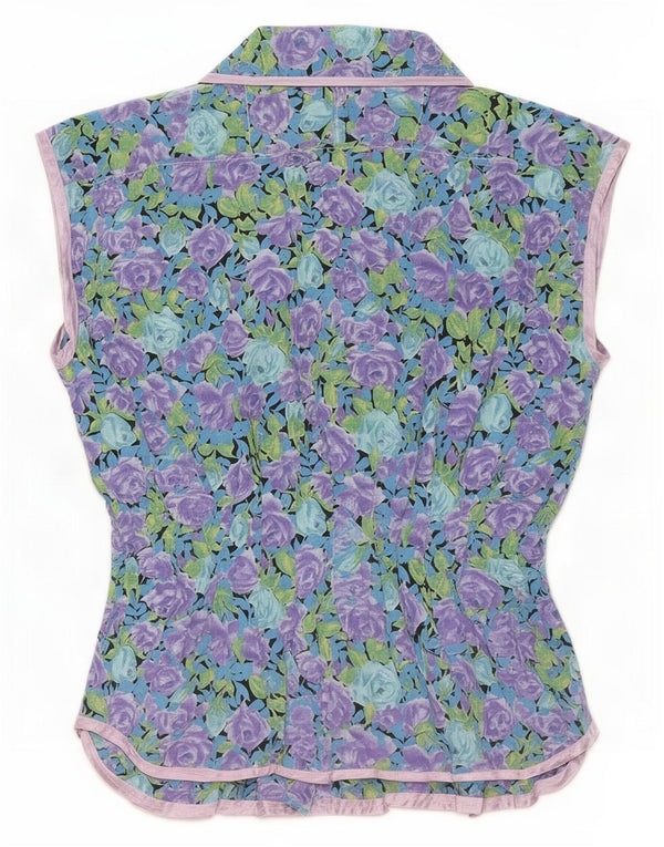 Camicetta senza maniche da donna vintage UK 14 floreale multicolore medio