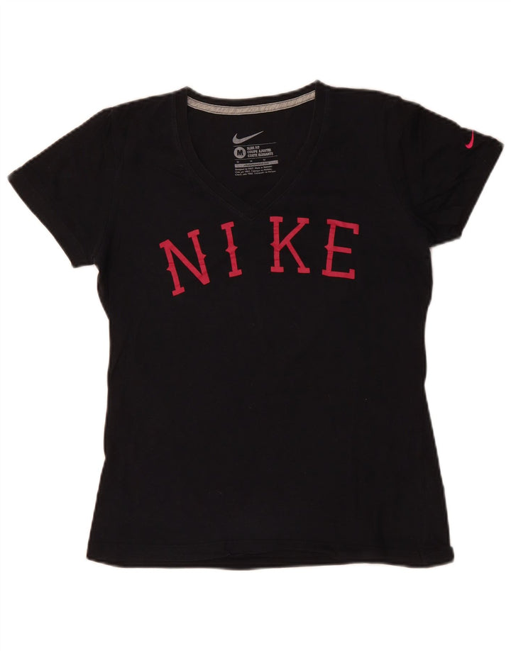 T-shirt grafica NIKE da donna slim fit, taglia UK 12, cotone nero medio