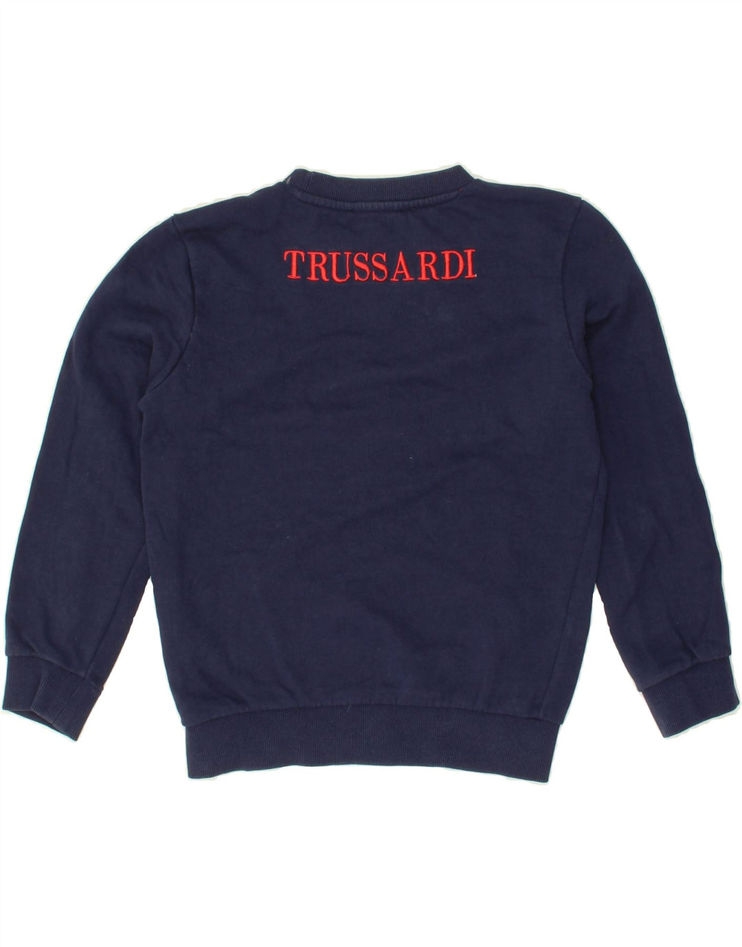 TRUSSARDI Boys Graphic Sweatshirt Jumper 9-10 Years Navy Blue Cotton Vintage Trussardi and Second-Hand Trussardi from Messina Hembry 