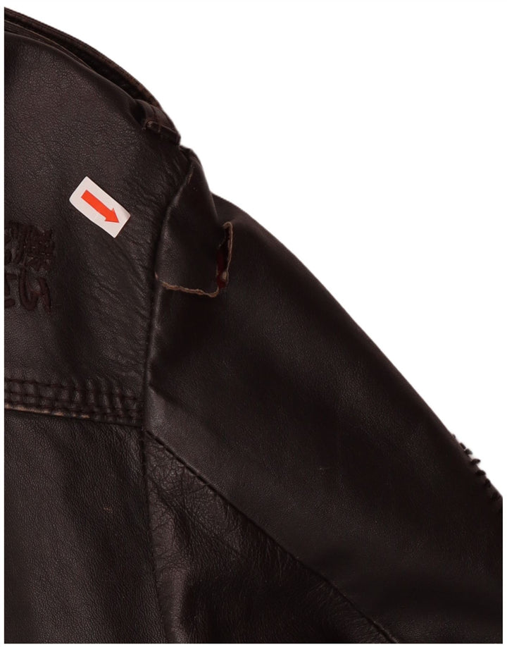 Giacca in pelle militare da uomo Superdry UK 40 grande in pelle marrone