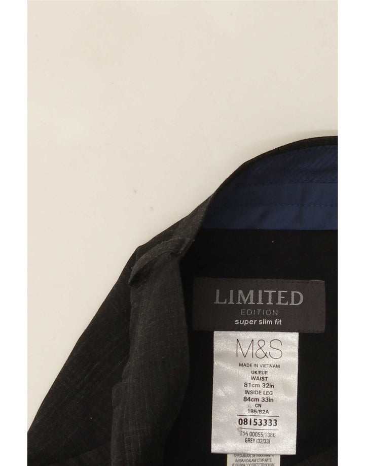 Pantaloni da abito da uomo Marks & Spencer super slim fit W32 L33 a quadri grigi