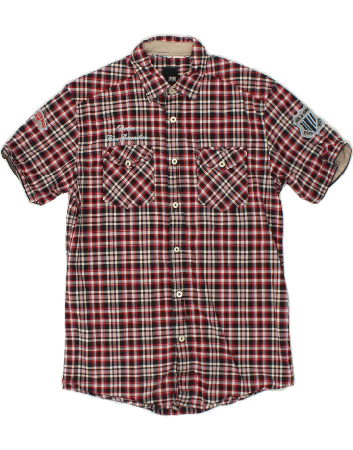 JACK & JONES Mens Graphic Short Sleeve Shirt Medium Red Check Cotton Vintage Jack & Jones and Second-Hand Jack & Jones from Messina Hembry 