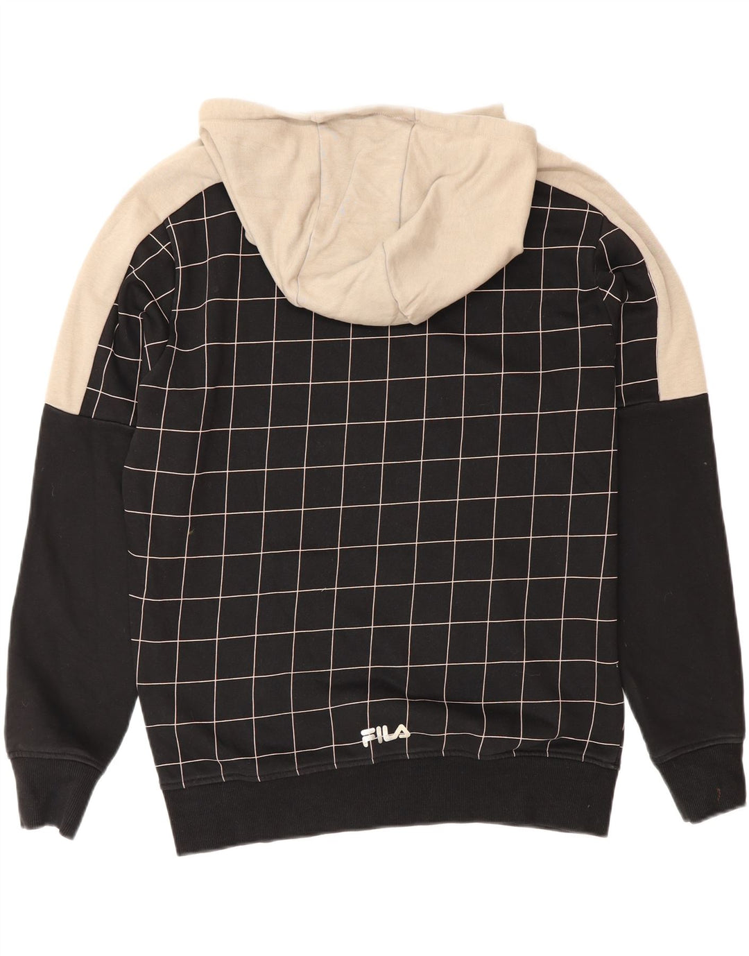 Felpa con cappuccio grafica da uomo Fila piccola in cotone a quadri neri