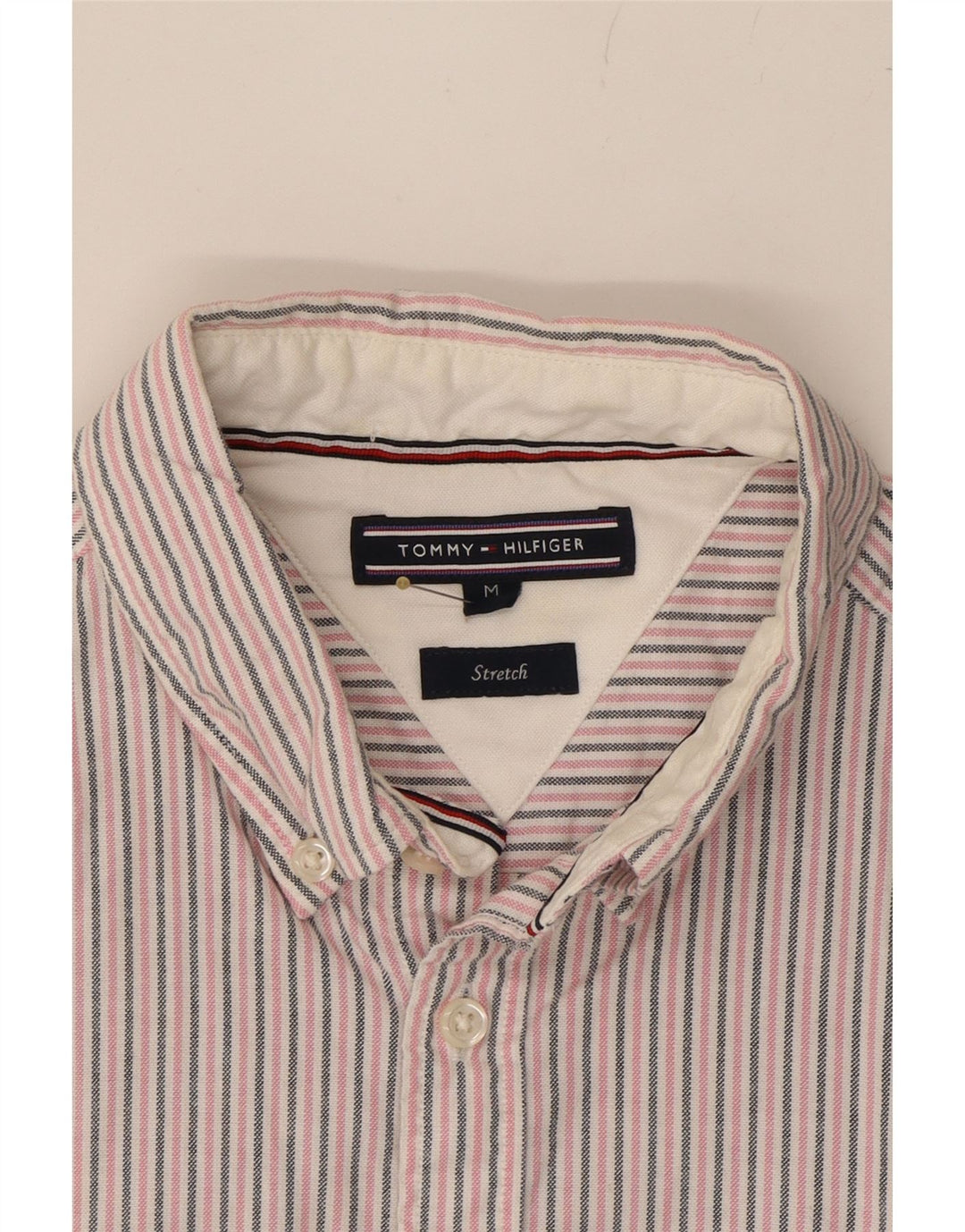 TOMMY HILFIGER Mens Flannel Shirt Medium Pink Striped Cotton Vintage Tommy Hilfiger and Second-Hand Tommy Hilfiger from Messina Hembry 