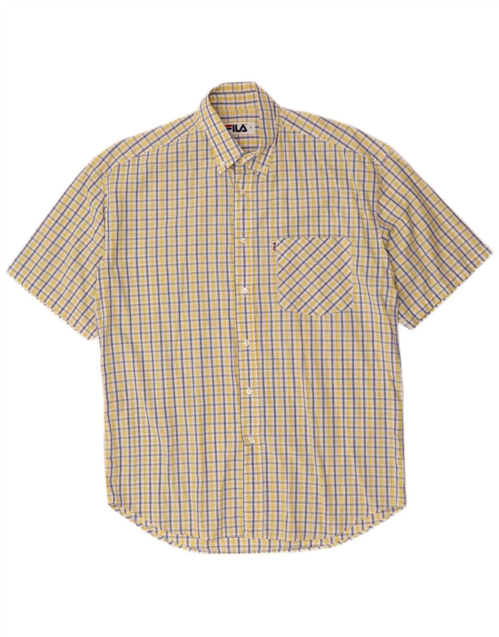 Camicia Fila da uomo a maniche corte in cotone a quadri giallo medio