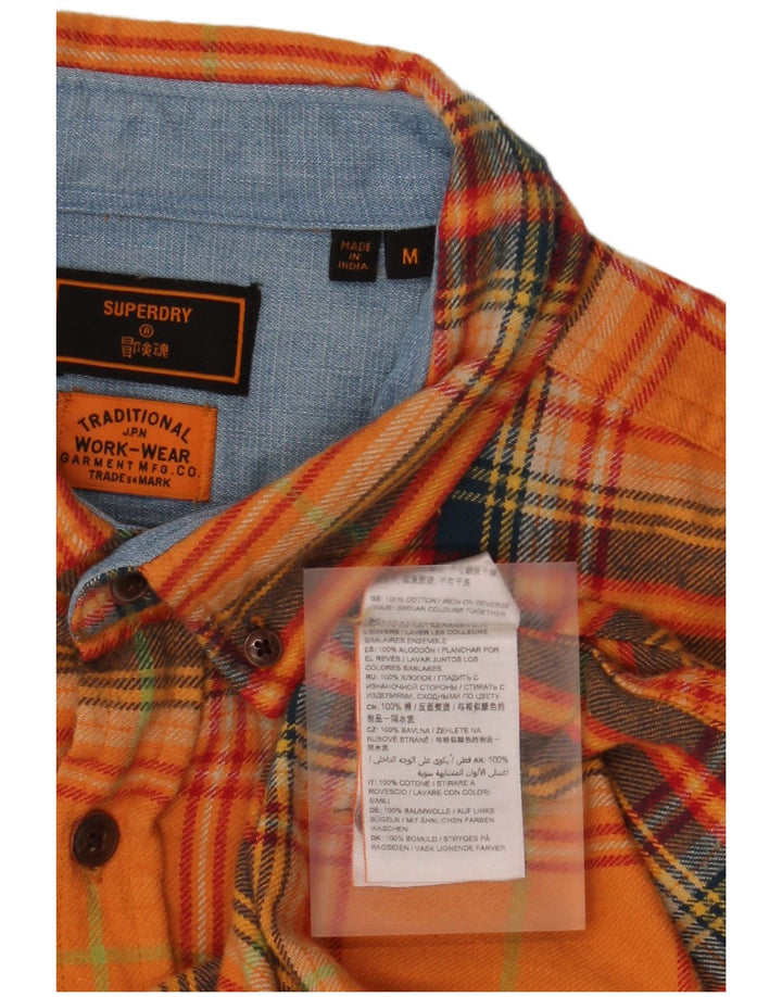 Camicia da uomo in flanella di cotone scozzese medio arancione Superdry