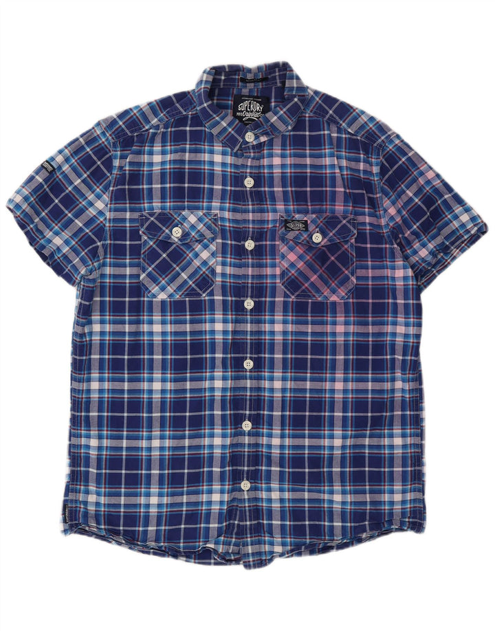 Camicia a maniche corte da uomo Superdry in cotone a quadri blu grandi