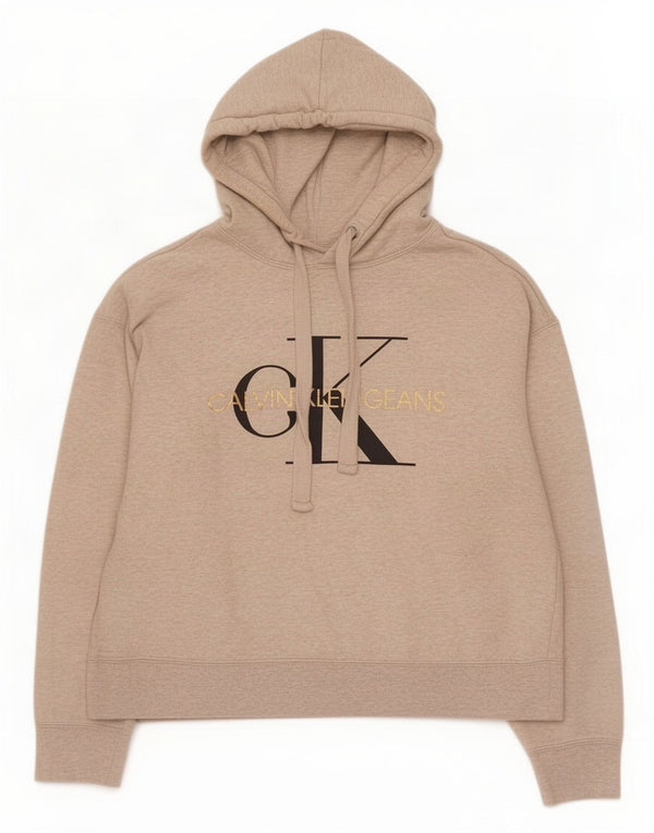 Maglione con cappuccio grafico da donna Calvin Klein Jeans UK 16 grande cotone beige