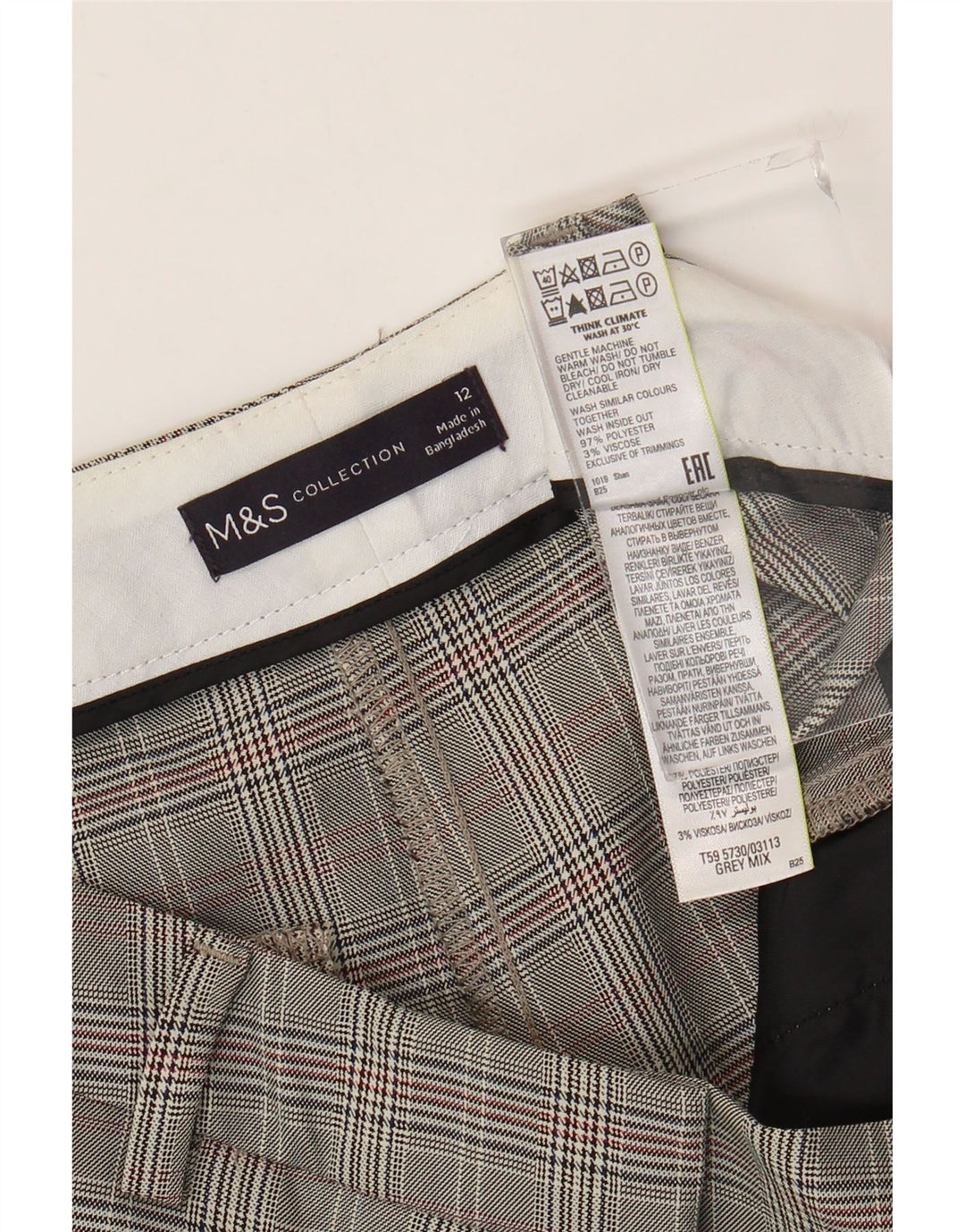 Pantaloni chino da donna Marks & Spencer UK 12 medi W32 L33 pied de poule grigio