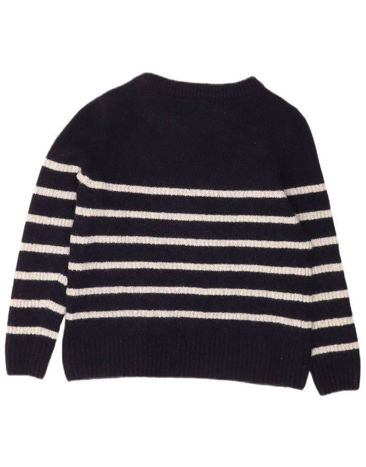 Maglione maglione con scollo a barca da donna Barbour UK 14 Lana a righe blu navy medio