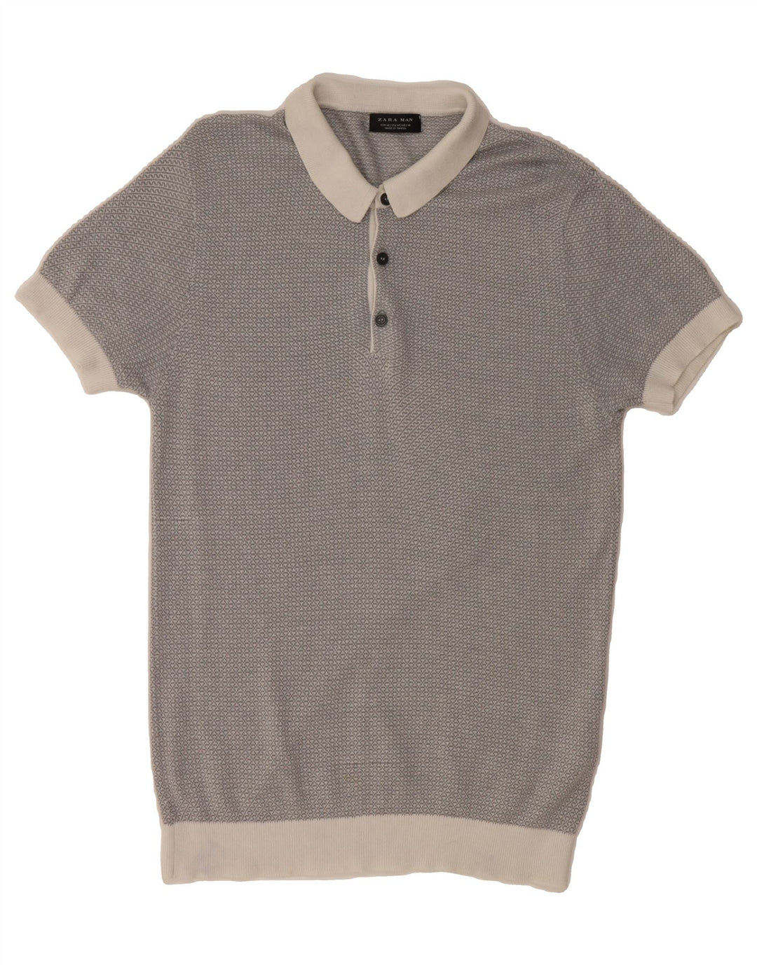 ZARA Mens Short Sleeve Polo Neck Jumper Sweater Medium Grey Viscose Vintage Zara and Second-Hand Zara from Messina Hembry 