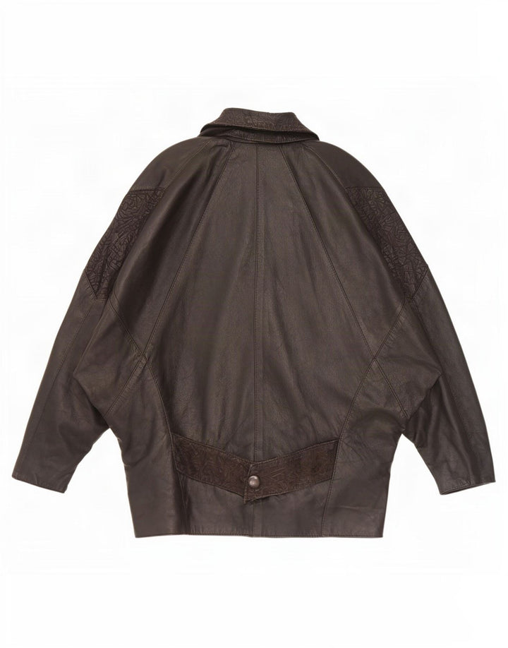 Giacca in pelle oversize da donna vintage UK 10 piccola nera