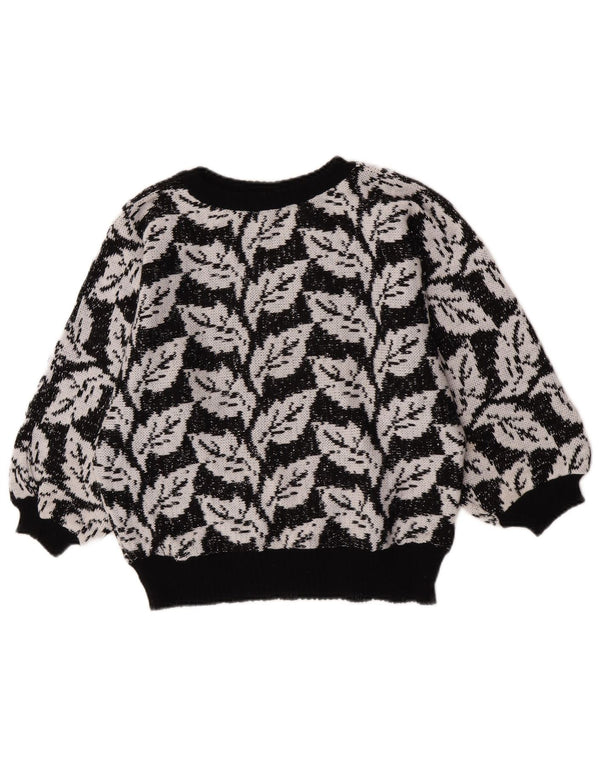 Maglione girocollo da donna vintage con motivo astratto girocollo UK 14 medio nero