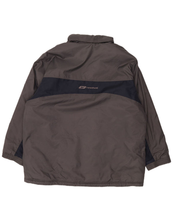 REEBOK Giacca a vento con cappuccio vestibilità ampia da uomo UK 42 XL Grigio Colourblock