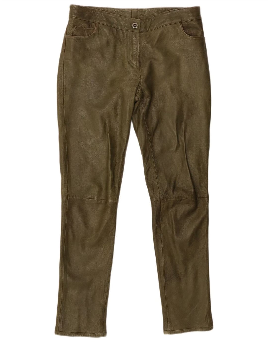 Pantaloni slim in pelle vintage da donna W30 L29 in pelle verde