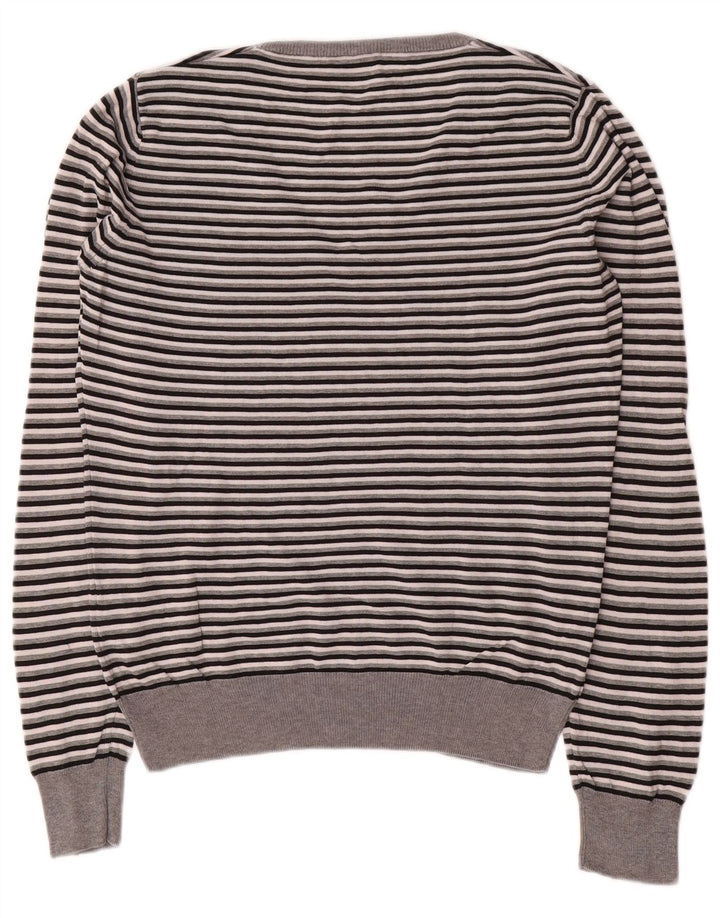 Maglione da donna con scollo a V Fred Perry UK 14 Cotone a righe grigio medio