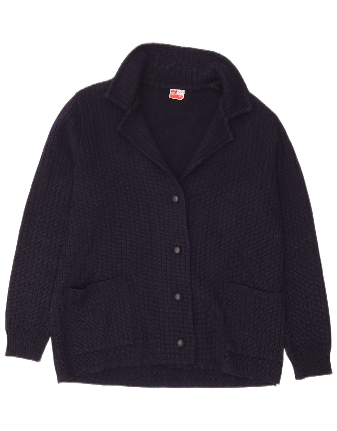 Maglione cardigan da donna vintage UK 14 grande lana blu navy