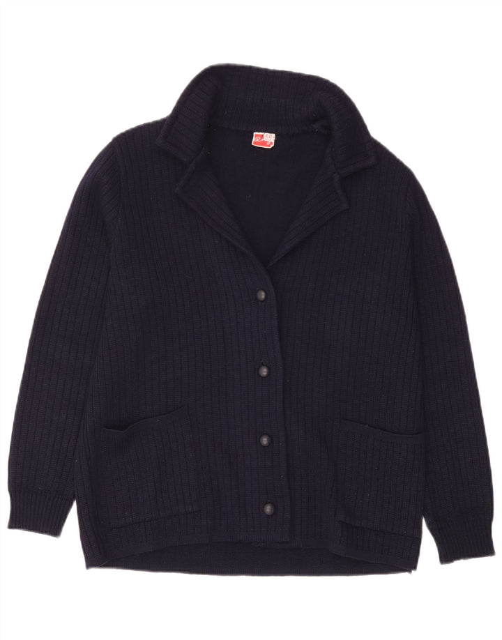 Maglione cardigan da donna vintage UK 14 grande lana blu navy