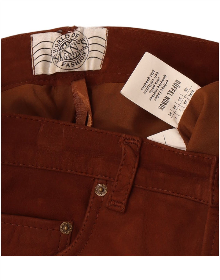 Pantaloni in pelle vintage da uomo W33 L33 in pelle marrone
