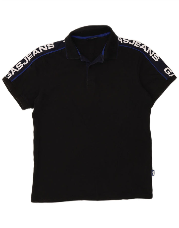 Polo grafica da uomo Gas in cotone color block medio nero