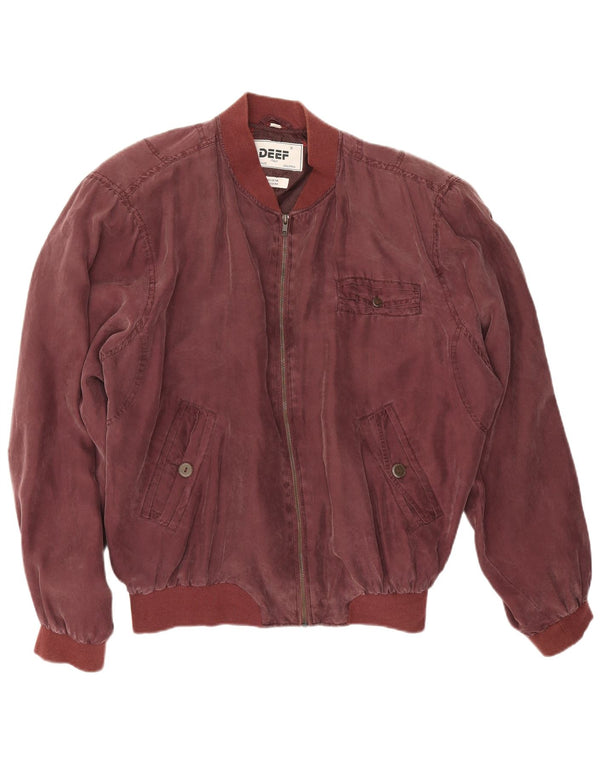 Giubbotto bomber vintage da uomo vestibilità ampia UK 38 seta bordeaux media