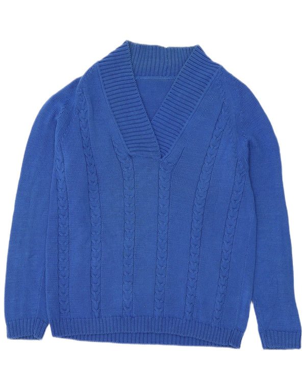 Maglione vintage da uomo con scollo a V blu medio