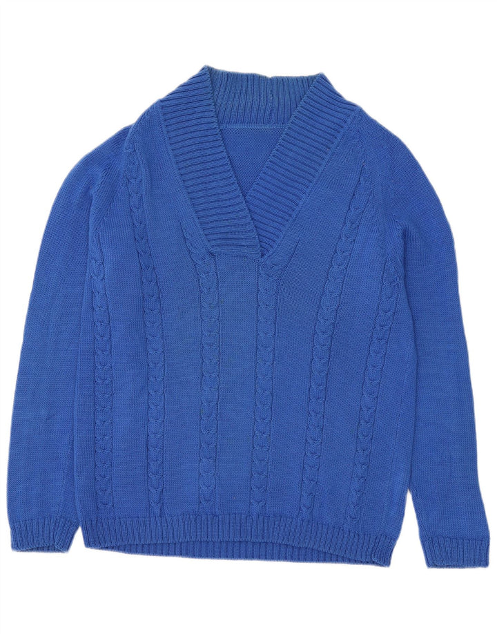 Maglione vintage da uomo con scollo a V blu medio