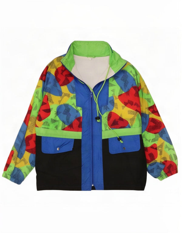 Giacca antipioggia vintage da ragazzo con cappuccio 14-15 anni multicolore geometrico