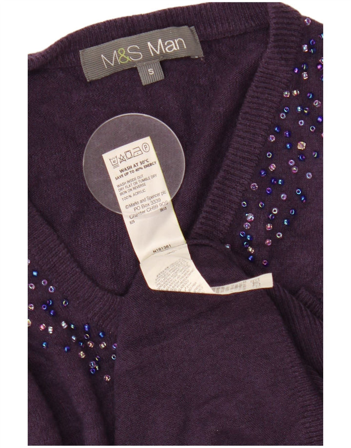 MARKS & SPENCER Maglione da uomo con scollo a V piccolo acrilico viola