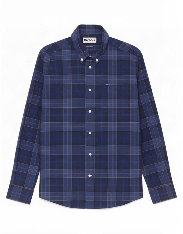 Camicia Barbour da uomo su misura in cotone scozzese blu medio
