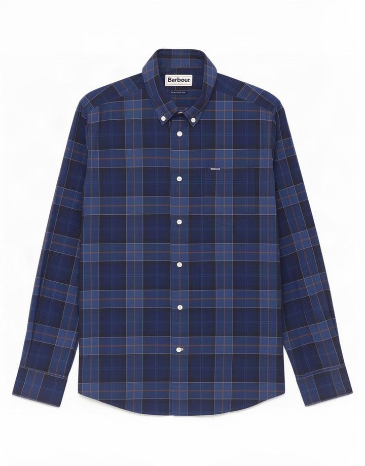 Camicia Barbour da uomo su misura in cotone scozzese blu medio