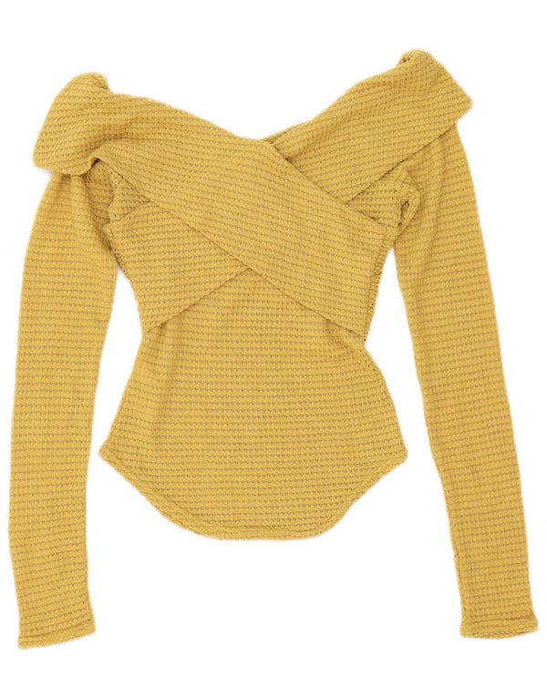 Top da donna a maniche lunghe Free People UK 6 XS poliestere giallo
