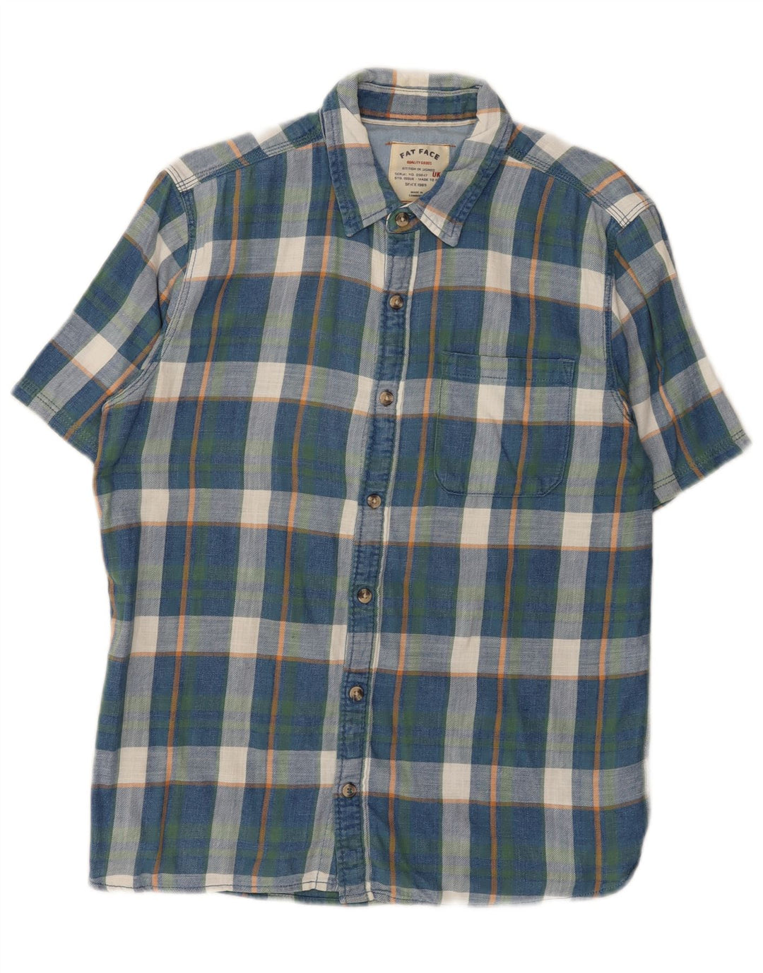 Fat Face Camicia da uomo in flanella a maniche corte in cotone a quadri blu medio