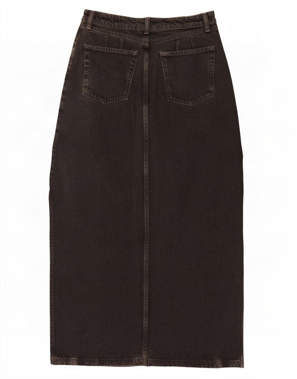 Gonna maxi in denim da donna Topshop UK 12 media W28 cotone nero