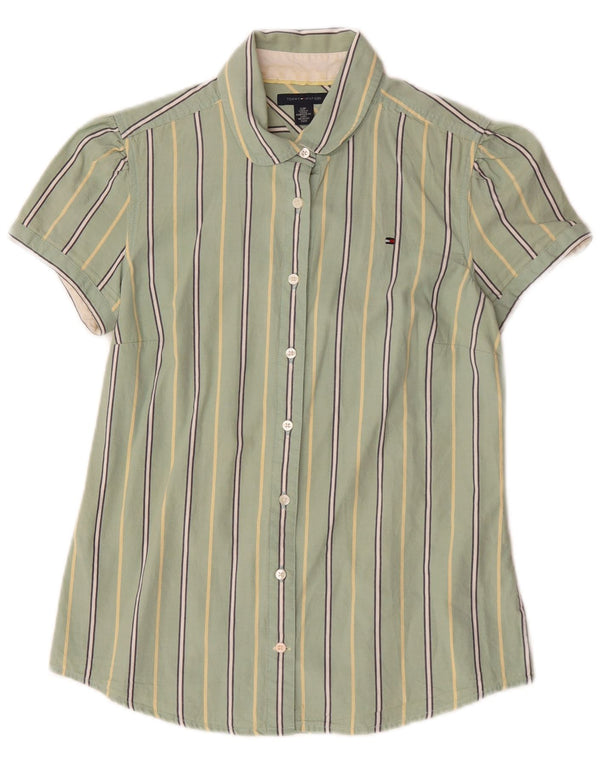 TOMMY HILFIGER Camicia a maniche corte da donna UK 10 Small Green Striped