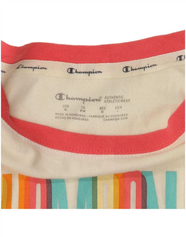 CHAMPION T-shirt corta con grafica da donna Top UK 14 Medium White Colourblock