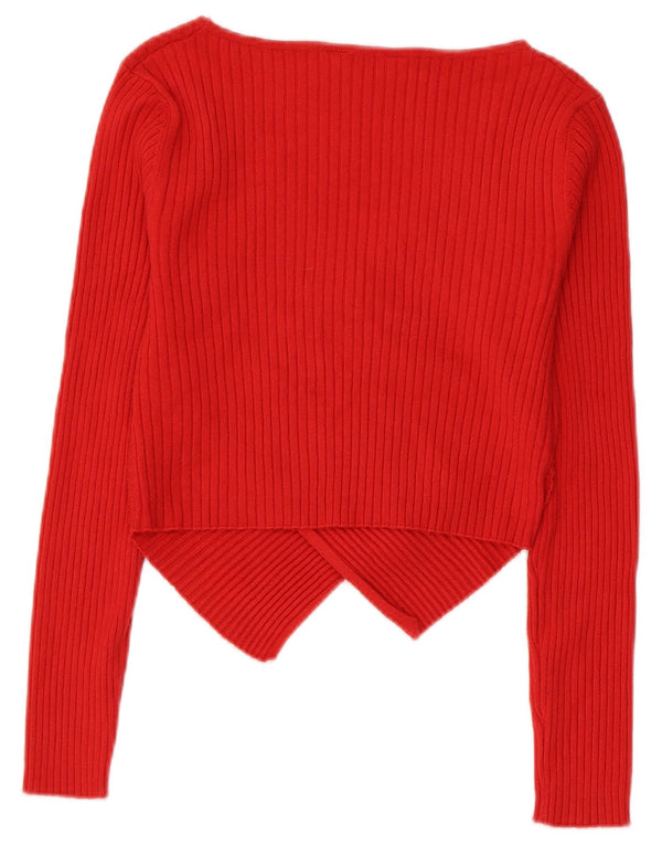 Miss Selfridge Maglione corto con scollo a V da donna UK 10 Piccolo rosso in viscosa