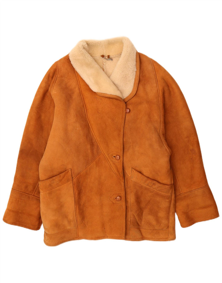 Cappotto oversize in shearling vintage da donna UK 16 grande beige