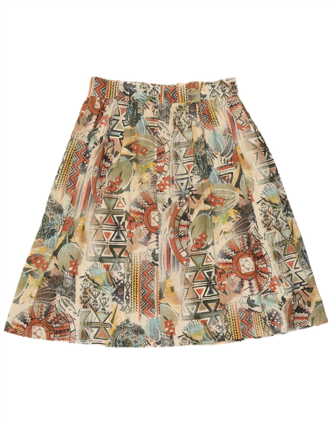 Gonna a pieghe da donna VINTAGE UK 16 Large W32 multicolore geometrico